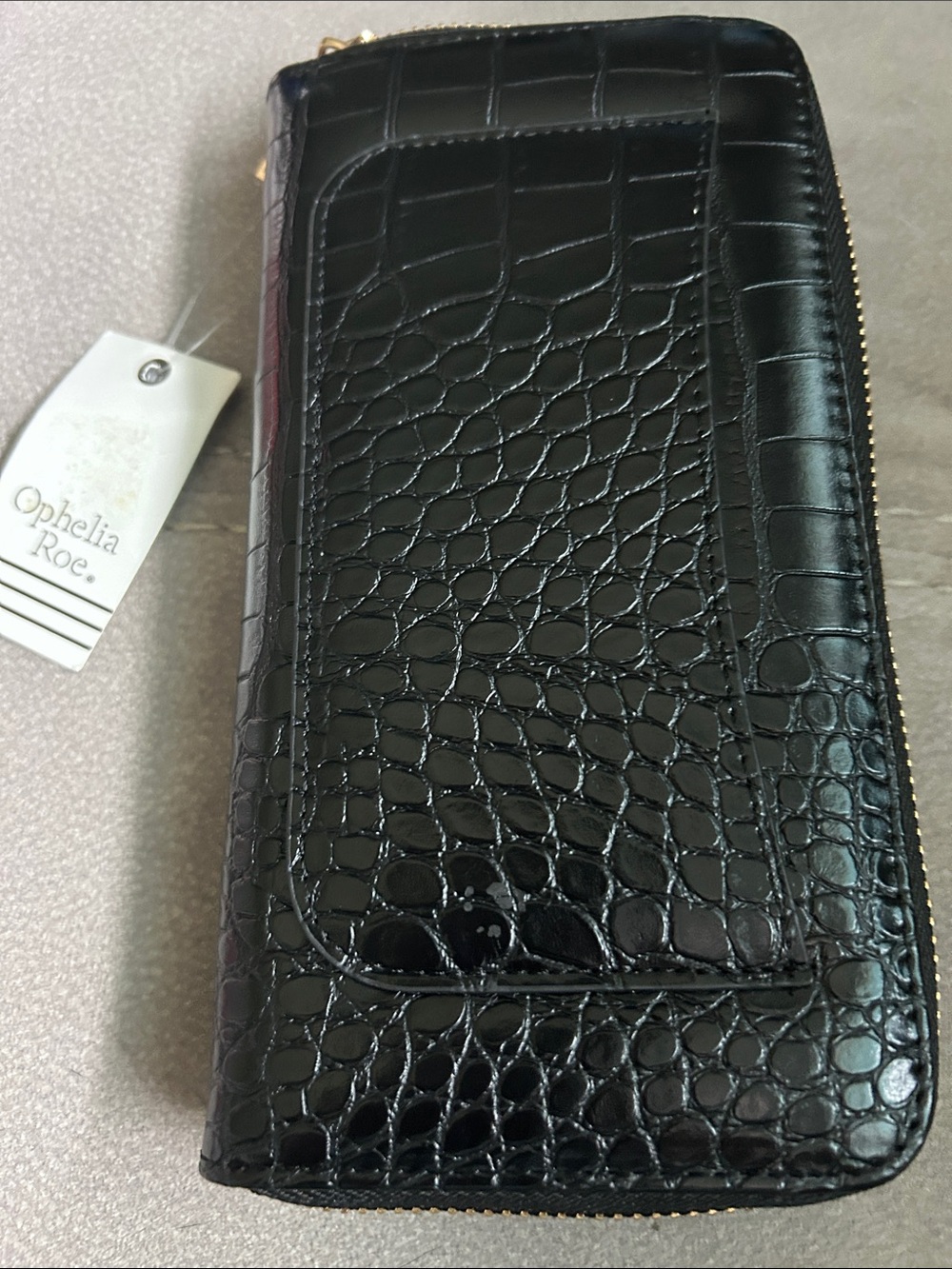 Ophelia Roe Black Croc-Embossed Men's Zip Wallet
